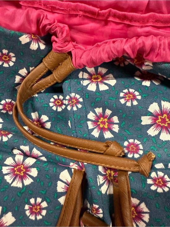 Indie Floral Canvas Backpack Faux Leather Trim Cottagecore Bag main image 5